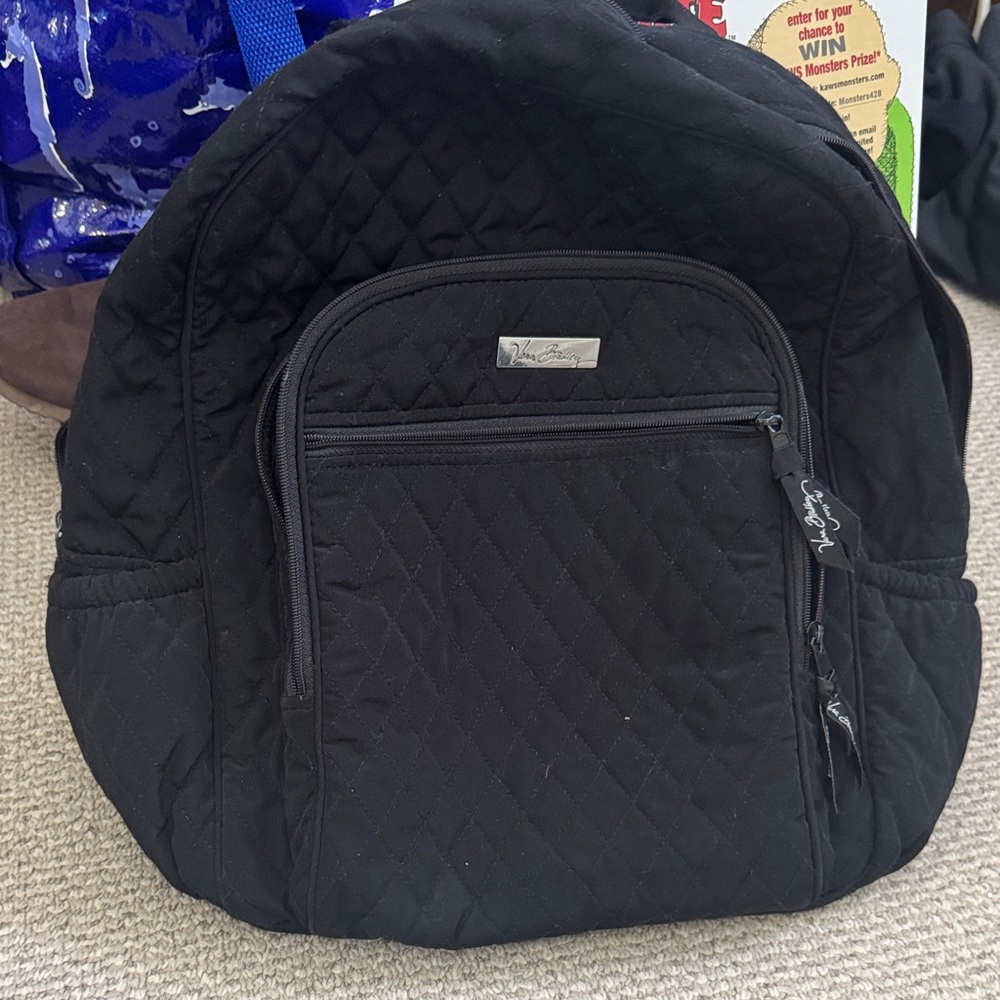 Vera Bradley Black Quilted Backpack with Front Zip Pocket